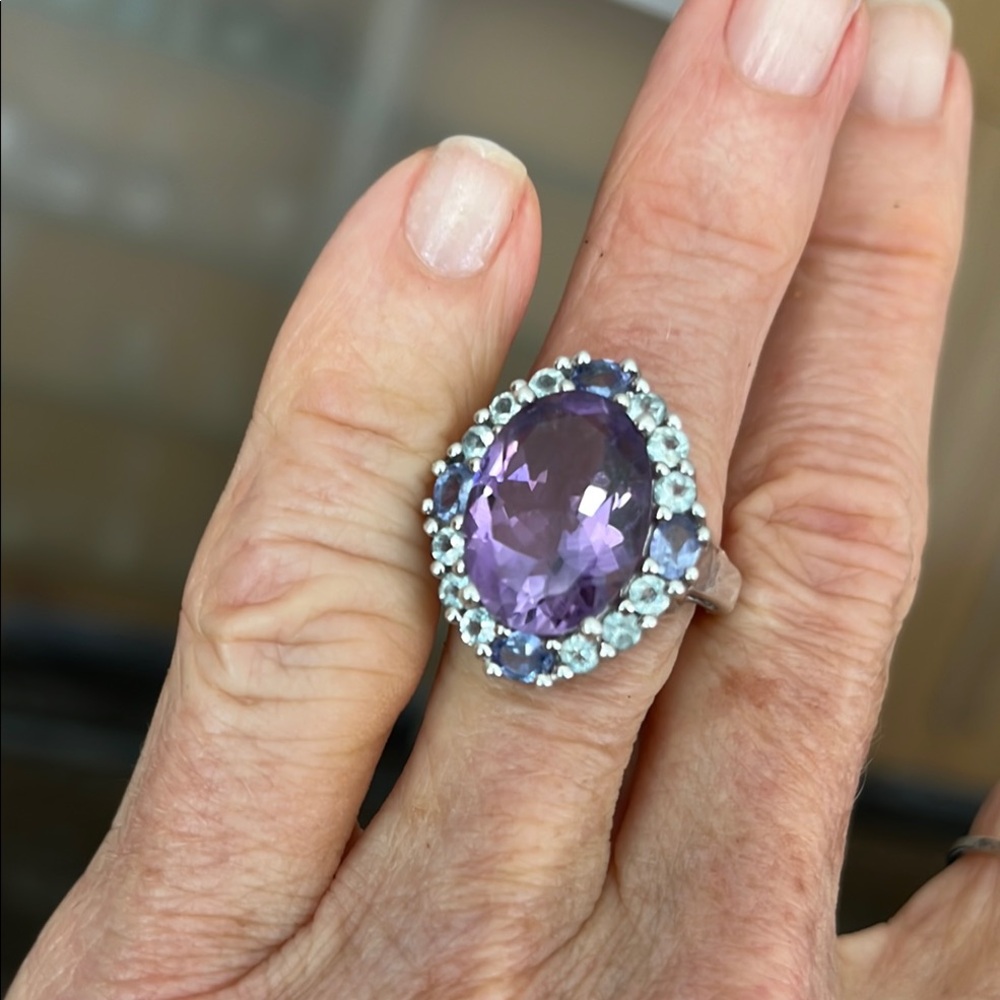 Amethyst , iolite, and topaz stone ring size 8